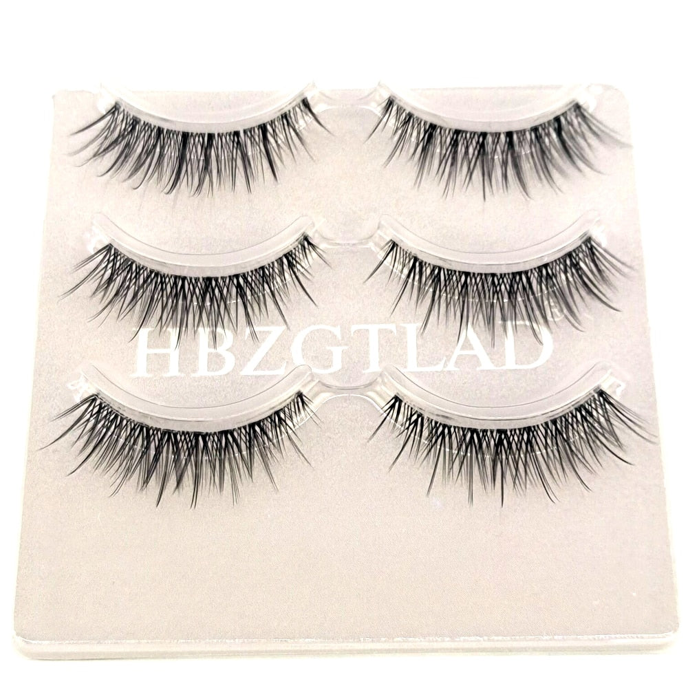 5 pairs short Mink Lashes 3D Mink Eyelashes Invisible Band Natural Black Mink False Eyelash Full Strip Reusable