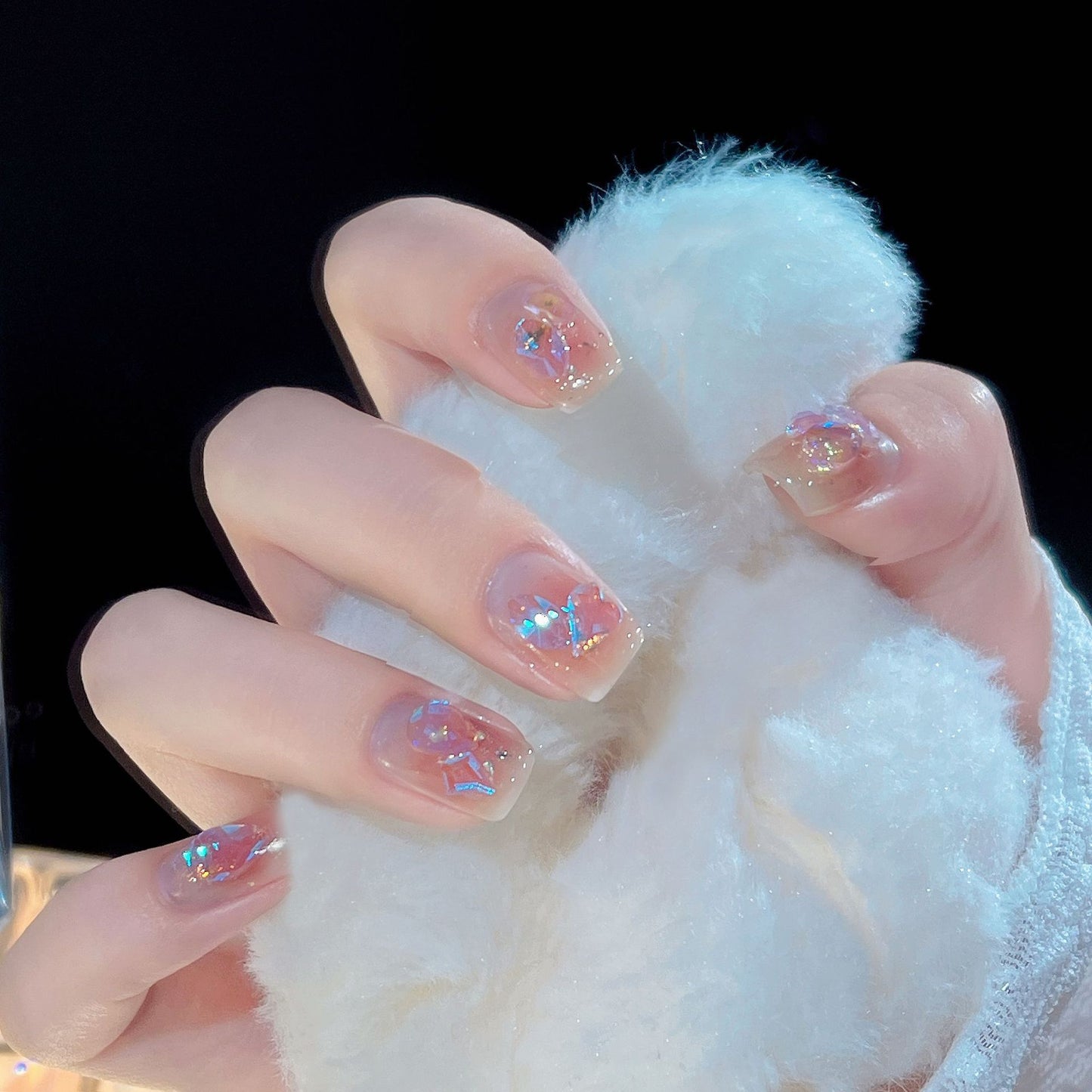 24pcs removeable Romantic Rose short press on nails full cover false nails with glue Bowknot Camellia Diamonds fake Nails