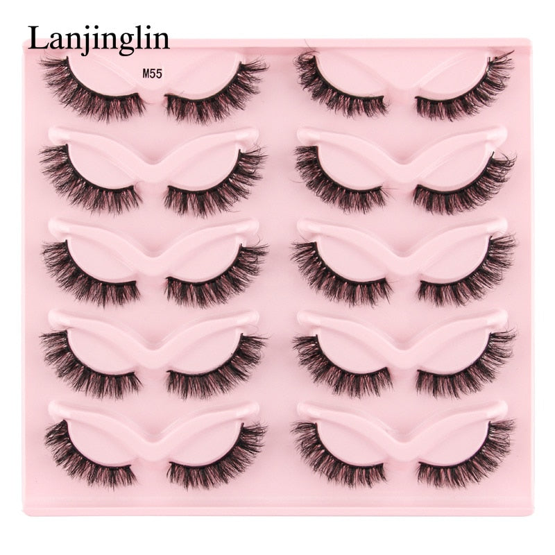 3/5/10 Pairs Half Lashes Fox Eye Wispy Fluffy Faux Cils Natural Winged Fake Eyelashes Half Lashes maquillage