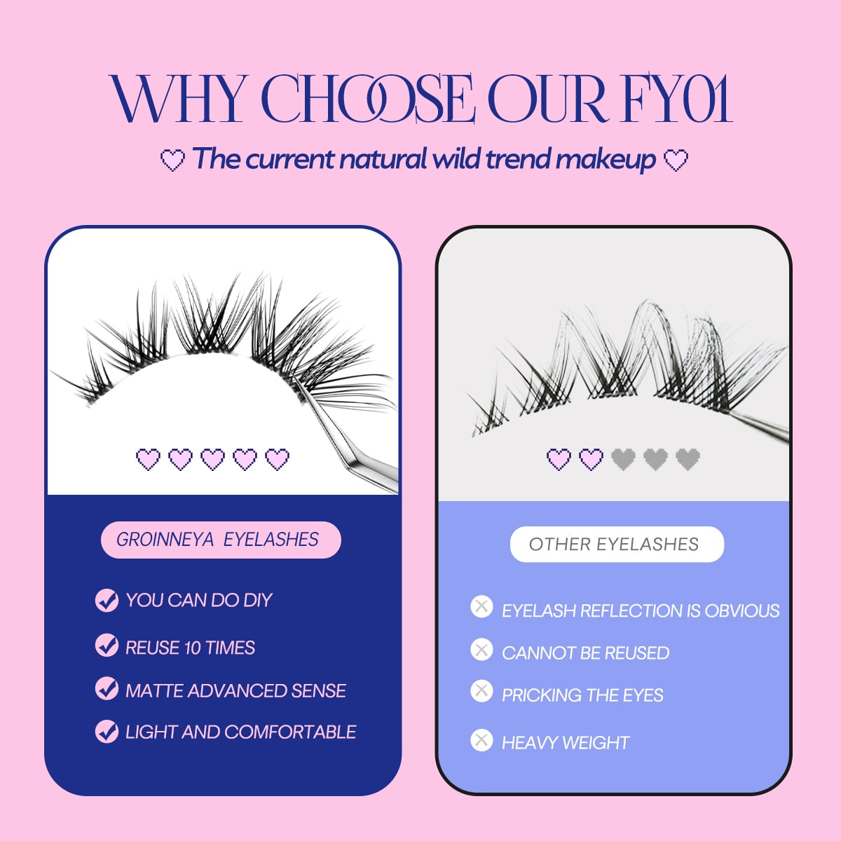 Cat Eye Lashes Invisible Band Natural Eyelashes Winged End Eye Elongated Cross Cluster Fairy 3D Faux Manga Lashes