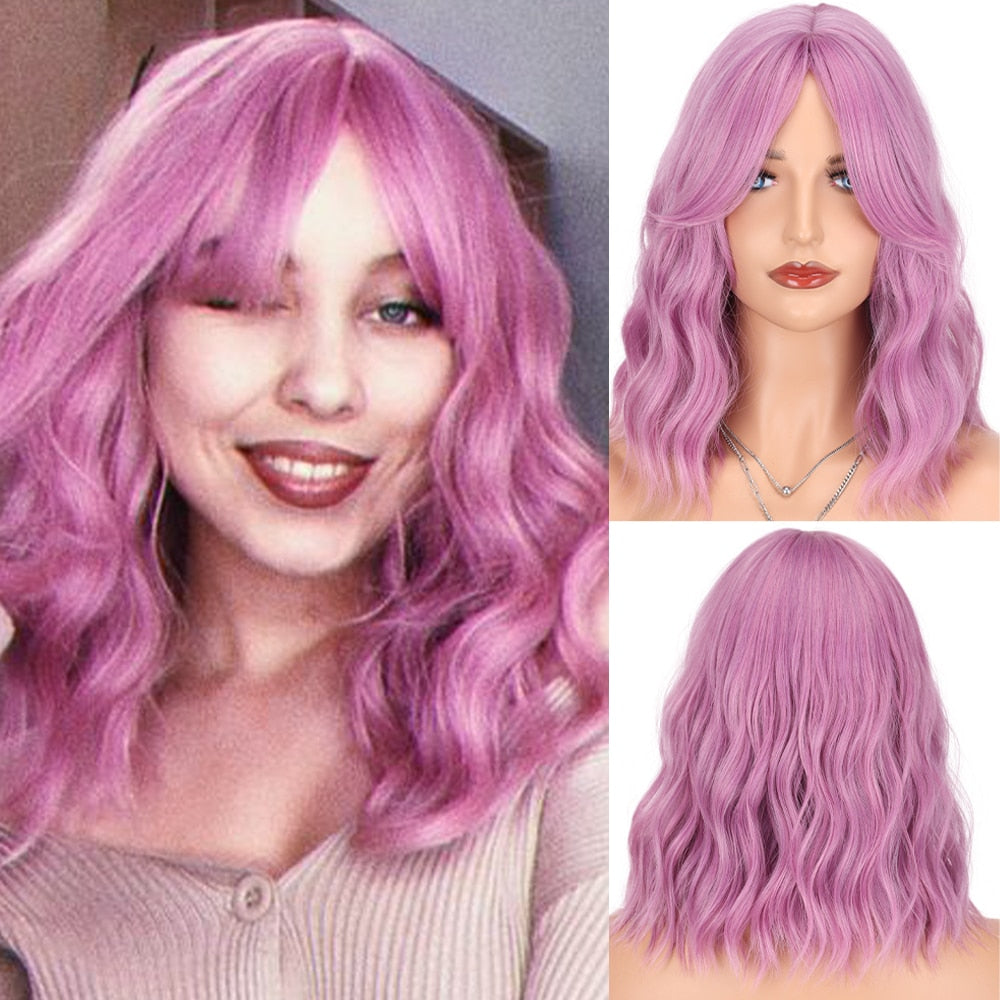 Synthetic Wigs Short Bob With Bangs For Women Ombre Black Red Blonde Pink Lolita Cosplay Party Natural Hair Roll inward