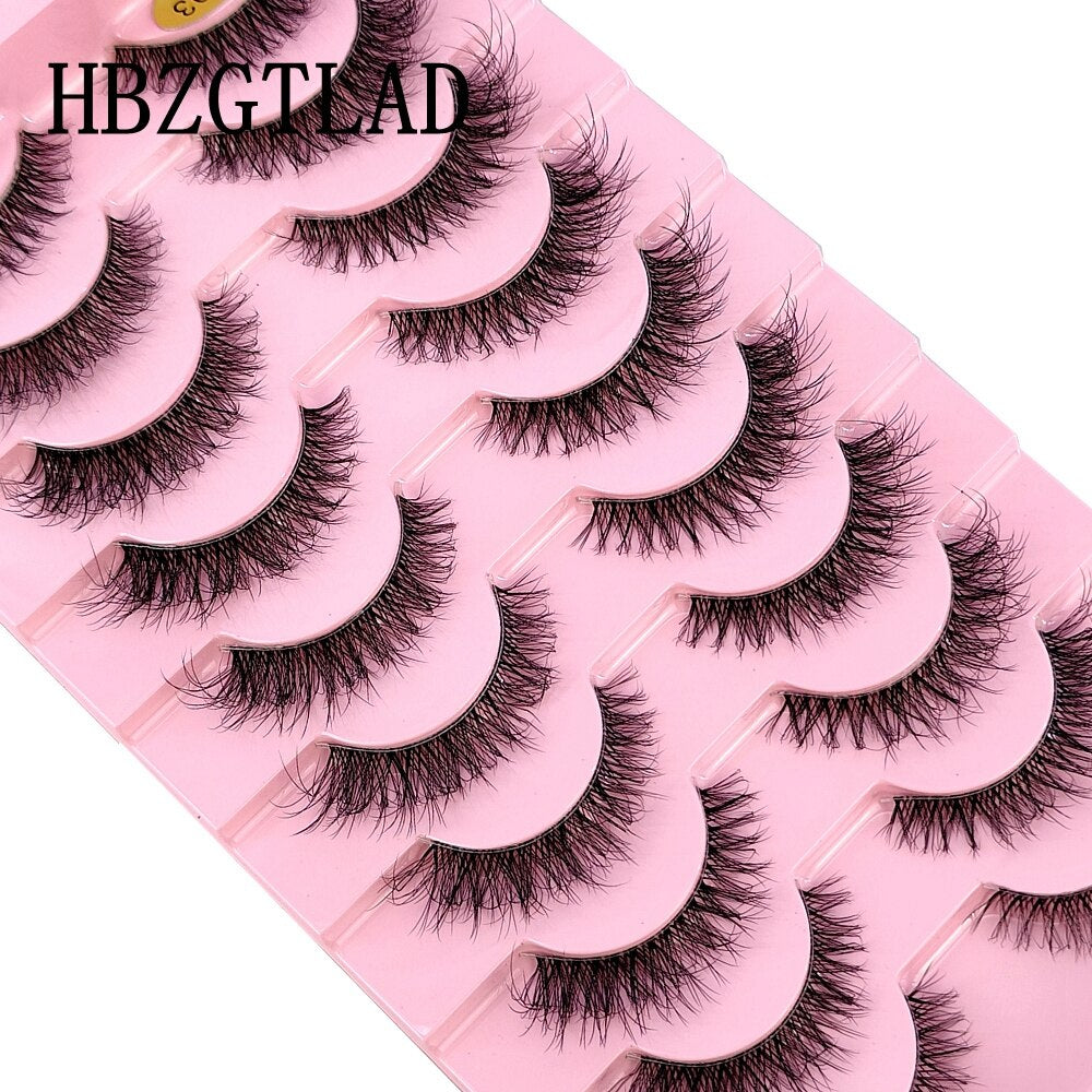 10 Pairs Clear Band Wispy Fluffy Lashes Natural Russian Strip Lashes 3D Effect Lashes