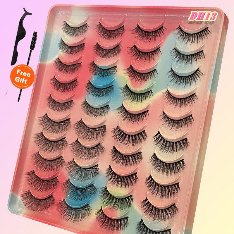 Eyelashes 20Pairs 3D Mink Lashes Fluffy Soft Wispy Natural Cross False Eyelashes Reusable Eyelash Extension