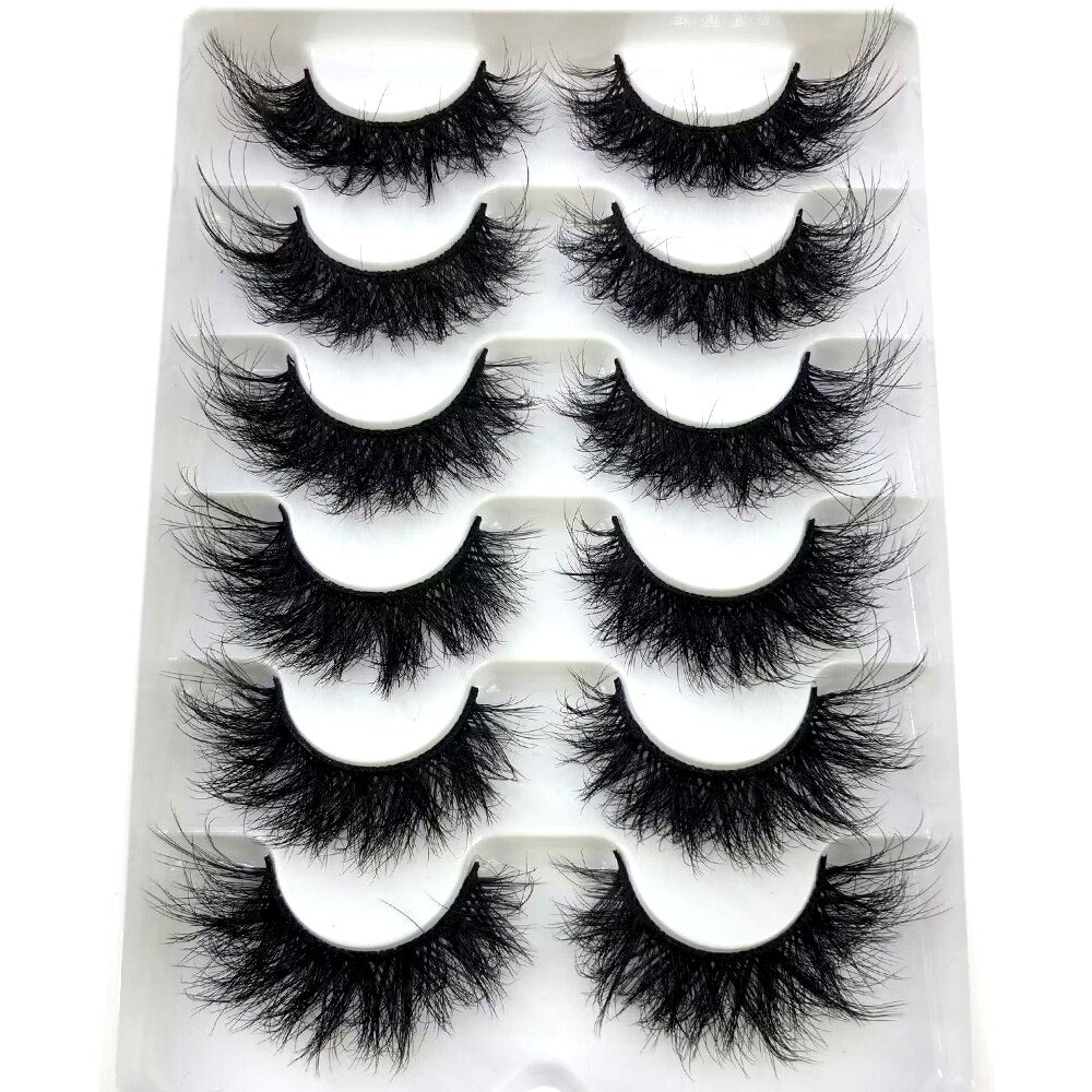 6 Pairs 23mm 3D Mink Lashes Bulk Russian Volume Fluffy Natural False Eyelashes Thick Dramatic Mink Eyelashes