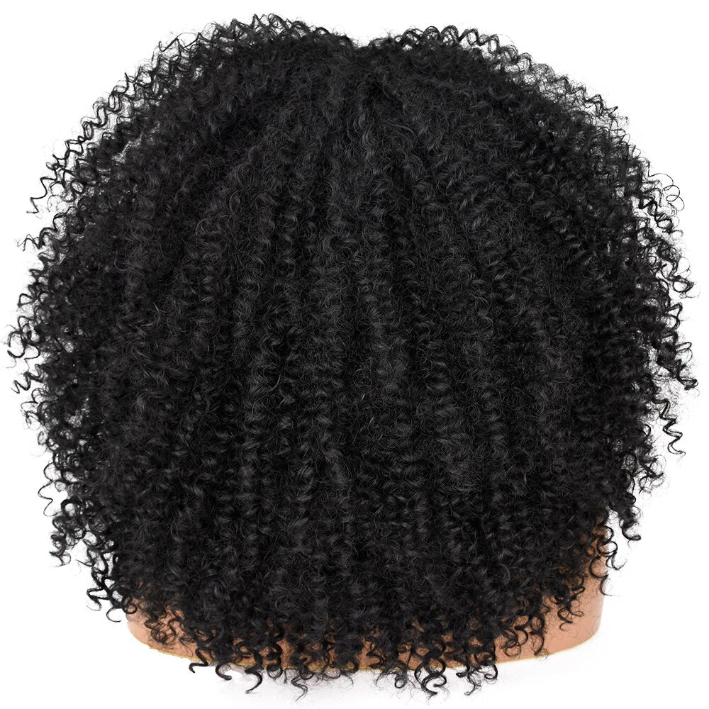 Short Hair Afro Kinky Curly Wigs With Bangs for Black Women Synthetic Ombre Glueless Cosplay Natural Brown Black Pink