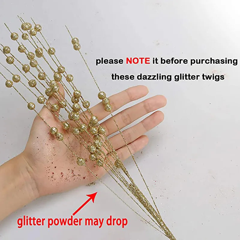 12pcs Gold Christmas Decorative Flash Artificial Berry Stem Decor for Christmas Tree DIY Wreath Fireplace Holiday Crafts Gifts