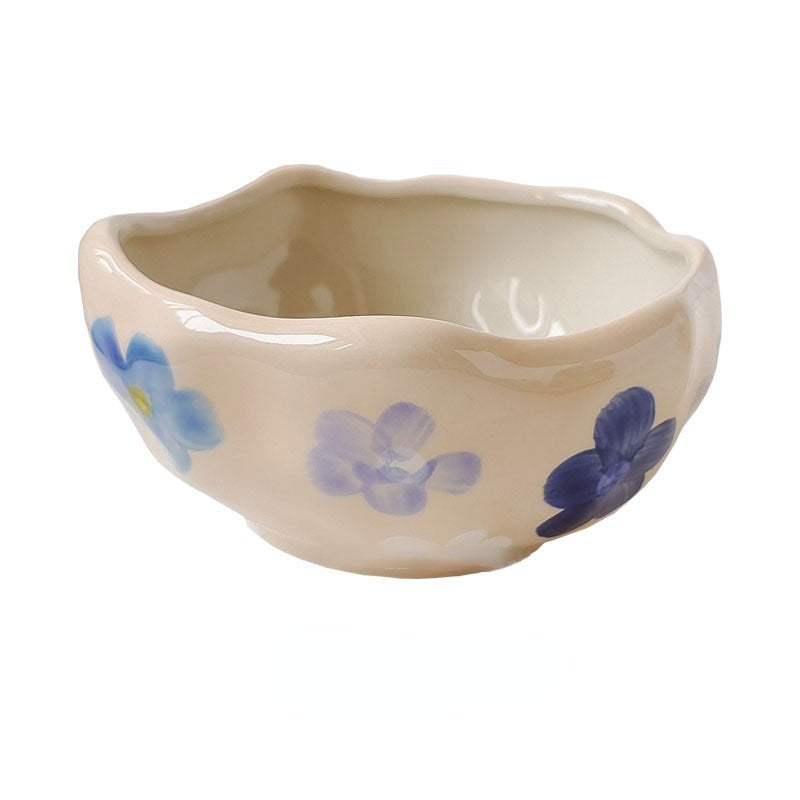 Creative hand pinched irregular ceramic bowl ins style girl heart lovely dessert yogurt bowl breakfast oatmeal bird's nest bowl