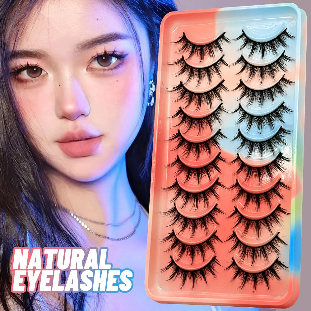 Natural Lashes 5/10 Pairs 3D Faux Mink Lashes Clear Band Soft Light Natural Eyelashes Natural Full Strip Manga Lashes