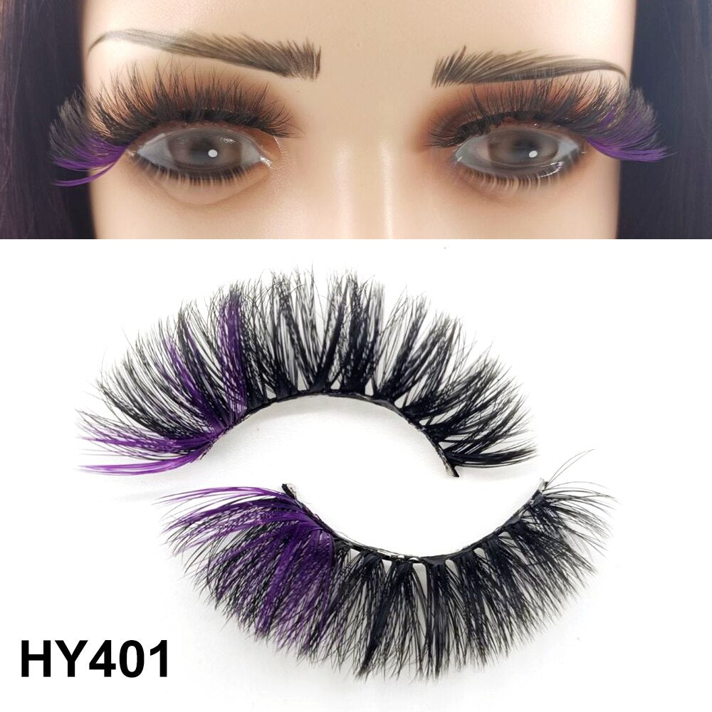 1 Pair 25MM Colored Mink Lashes 5D Fluffy Party Mink Eyelashes Box Package Supplies 3D Pink White Cosplay Fake Eyelashes