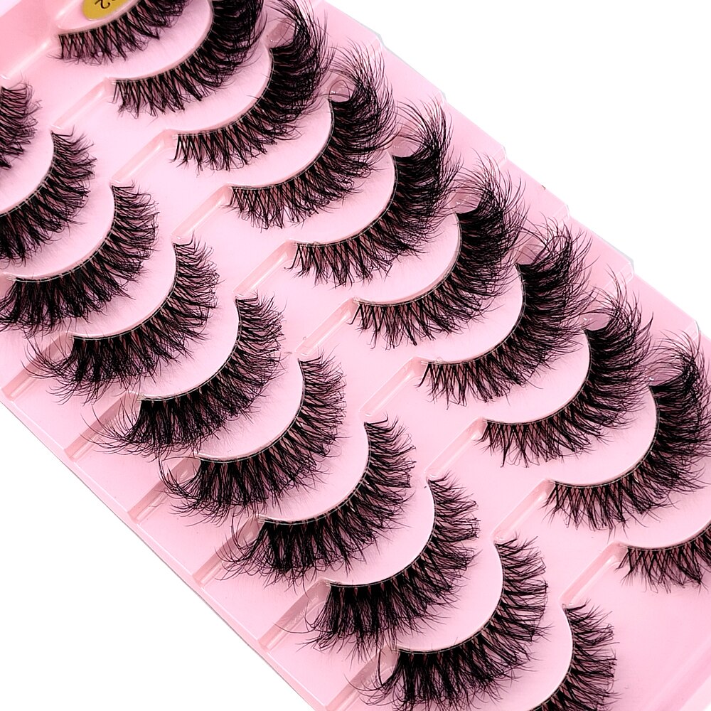 10 Pairs Clear Band Wispy Fluffy Lashes Natural Russian Strip Lashes 3D Effect Lashes