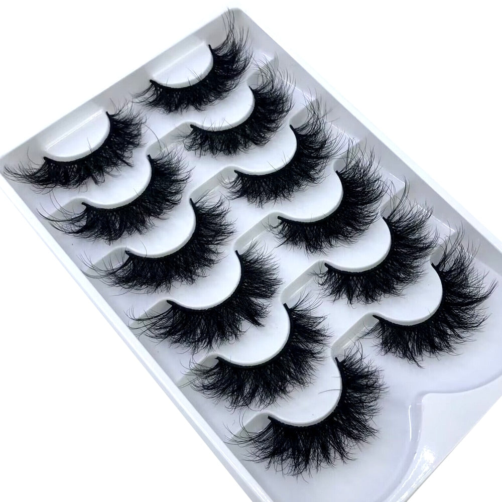 6 Pairs 23mm 3D Mink Lashes Bulk Russian Volume Fluffy Natural False Eyelashes Thick Dramatic Mink Eyelashes