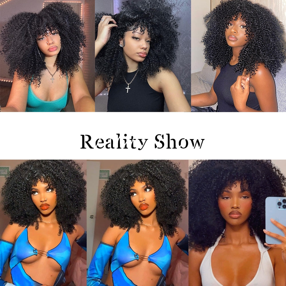 Short Hair Afro Kinky Curly Wigs With Bangs for Black Women Synthetic Ombre Glueless Cosplay Natural Brown Black Pink