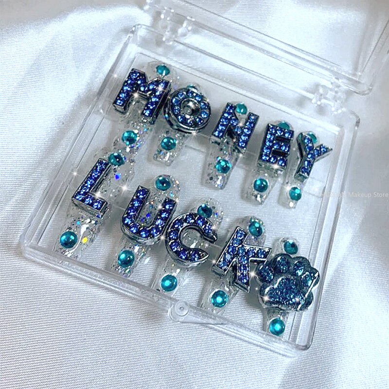 Glittery Rhinestone Press On Nails Y2K Handmade Long Coffin False Nail Set Reusable Fake Nail With Glue Tips Gift