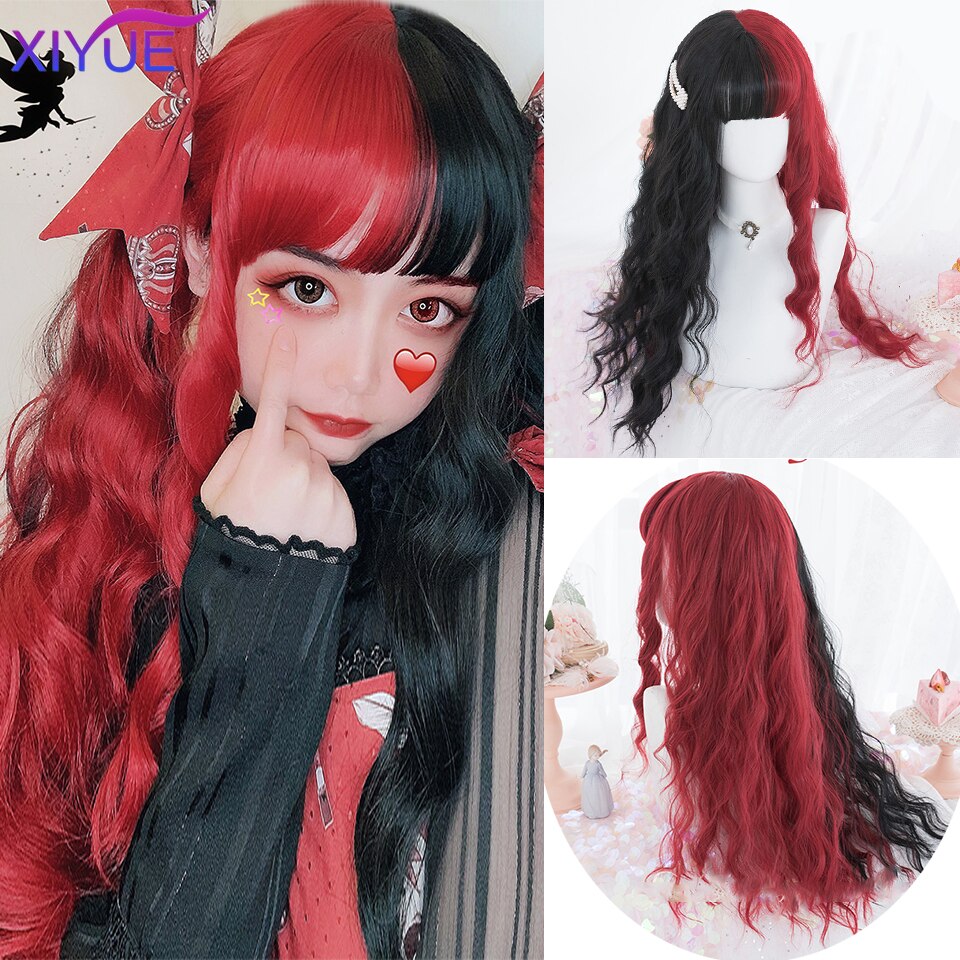 Blue Pink Lolita Wigs Ombre Long Water Wave Cosplay Wigs Synthetic Hair Wigs Heat Resistant For Women