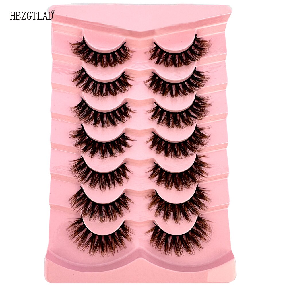 7Pairs black+brown hair 3d mink lashes amber colored natural long fluffy individual dramatic rainbow false eyelashes