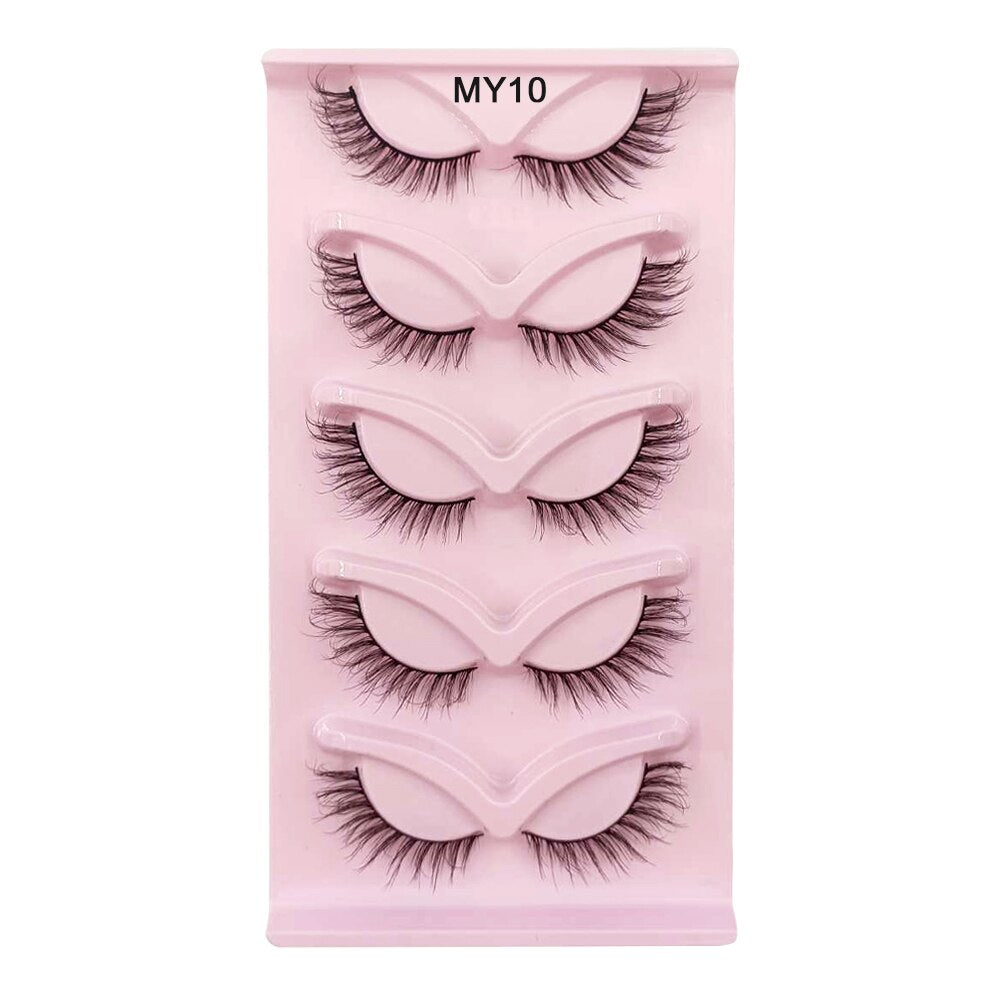 Natural 3D Winged End Eye Elongated False Eyelashes Extensions 5 Pairs Fluffy 5D Cat Eye Faux Mink Lashes Supplies