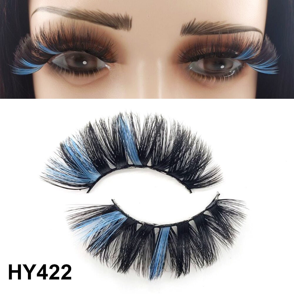 1 Pair 25MM Colored Mink Lashes 5D Fluffy Party Mink Eyelashes Box Package Supplies 3D Pink White Cosplay Fake Eyelashes