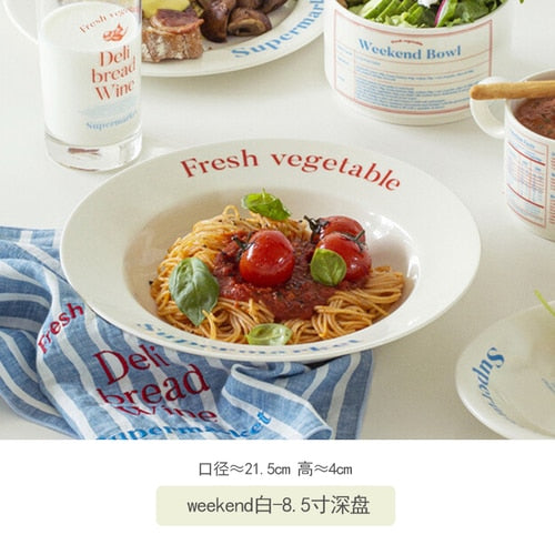 Korean Alphabet Ceramic Plate Bowl Tableware Household Various Butter Mug Water Cup Creative Household Dish Soup Plate Cup