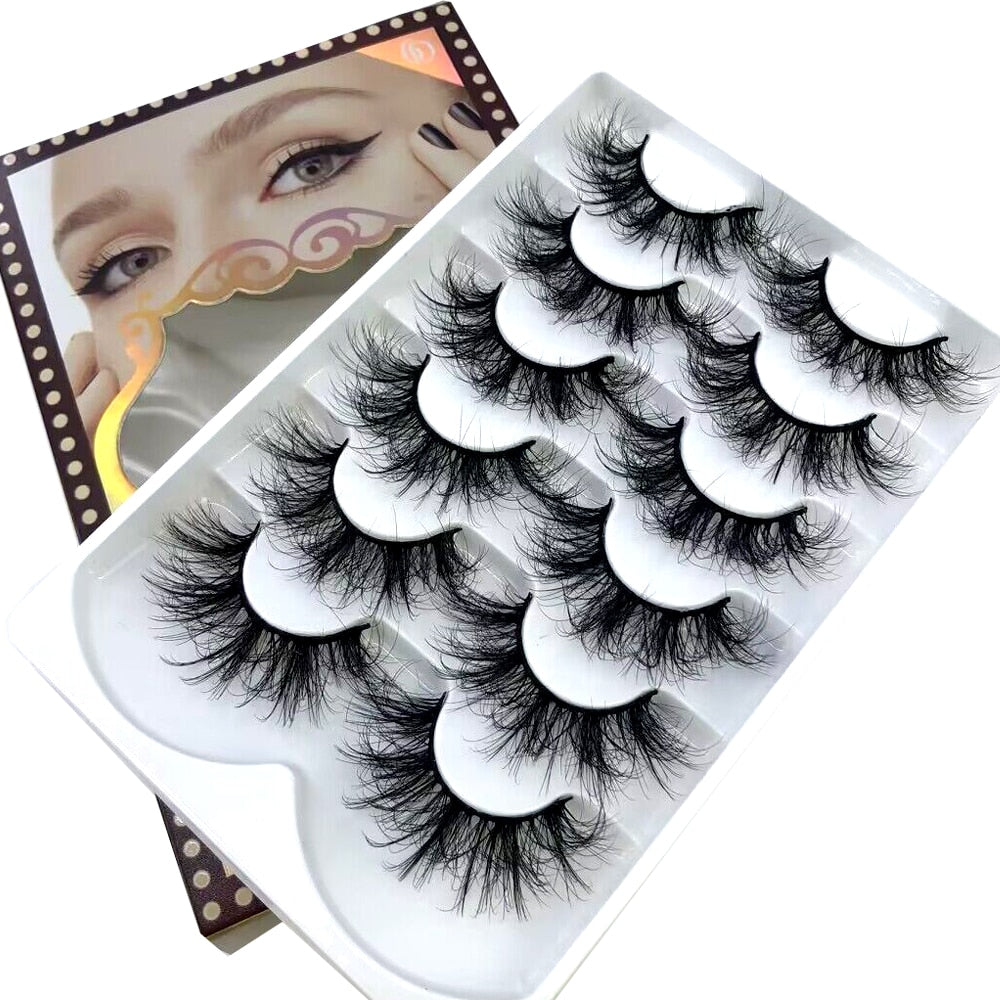 6 Pairs 23mm 3D Mink Lashes Bulk Russian Volume Fluffy Natural False Eyelashes Thick Dramatic Mink Eyelashes