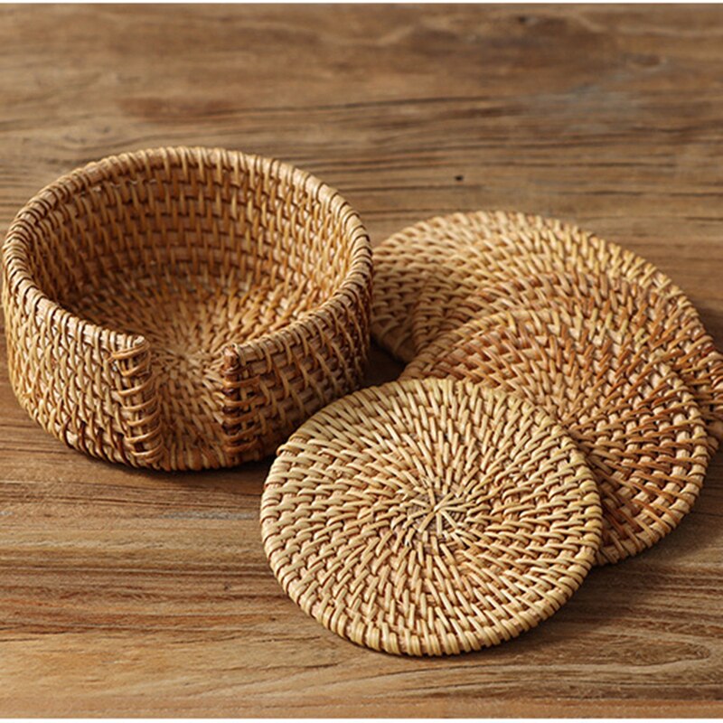 1Pc Natural Round Rattan Coaster Hand Made Friendly Cup Mat Tea Coffee Mug Drinks Holder Tableware Decor Insulation Pads