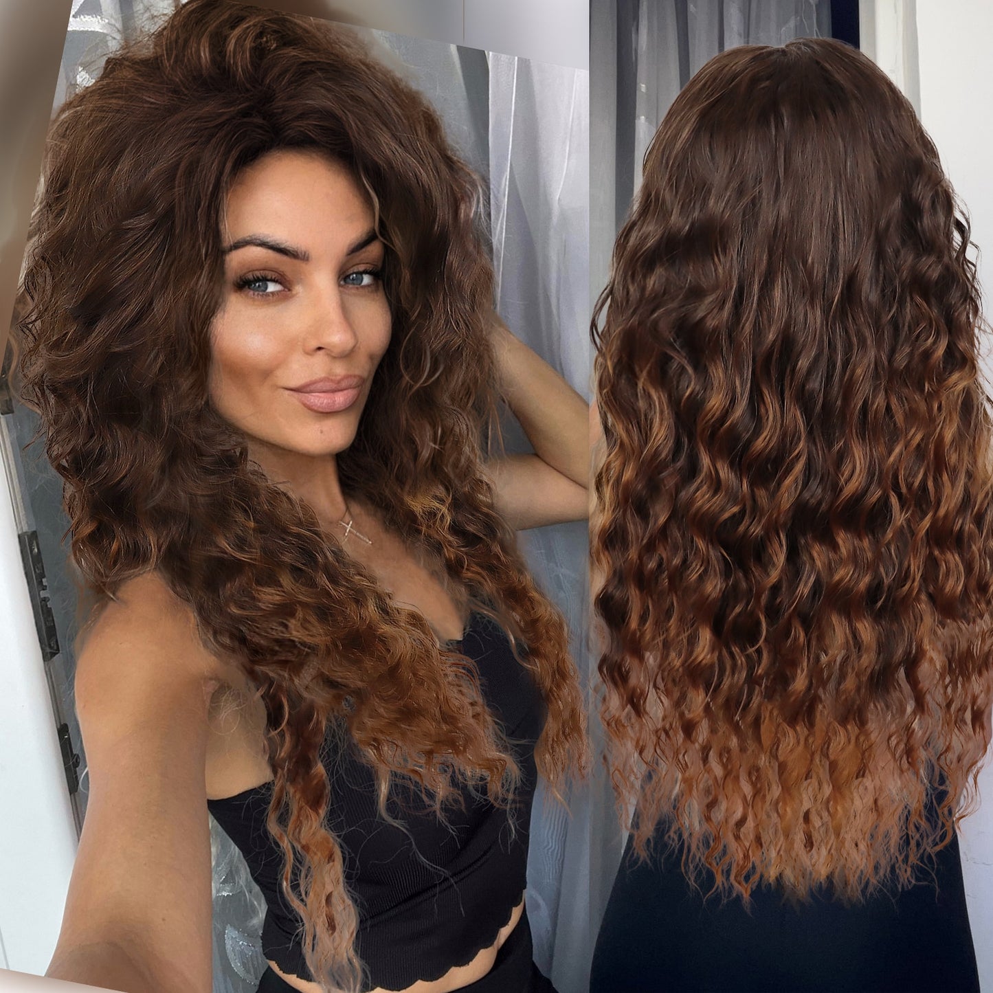 Ash Blonde Wig Synthetic Long Curly Hair Wigs for Women Fluffy Ombre Hairstyle Wave Wig Costume Carnival Party Regular Curly Wig