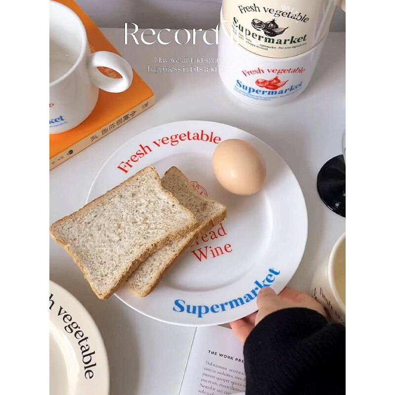 Korean Alphabet Ceramic Plate Bowl Tableware Household Various Butter Mug Water Cup Creative Household Dish Soup Plate Cup