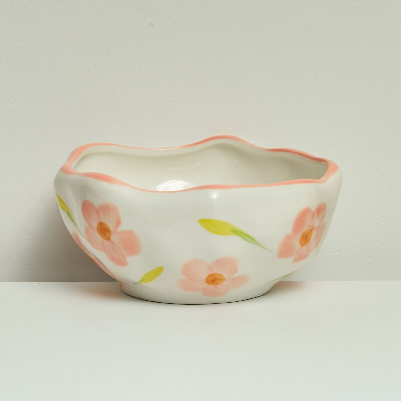 Korean Style Coffee Mug Irregular Hand-painted Flowers Mug Breakfast Milk Cup Ceramic Coffee Cup Ceramic Mugs