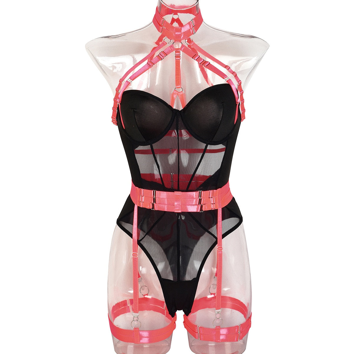 Fancy Lingerie Bodysuit Women With Garters Sexy Boat Body One-Pieces Sissy Teddy Erotic Halter Open Croch Babydoll