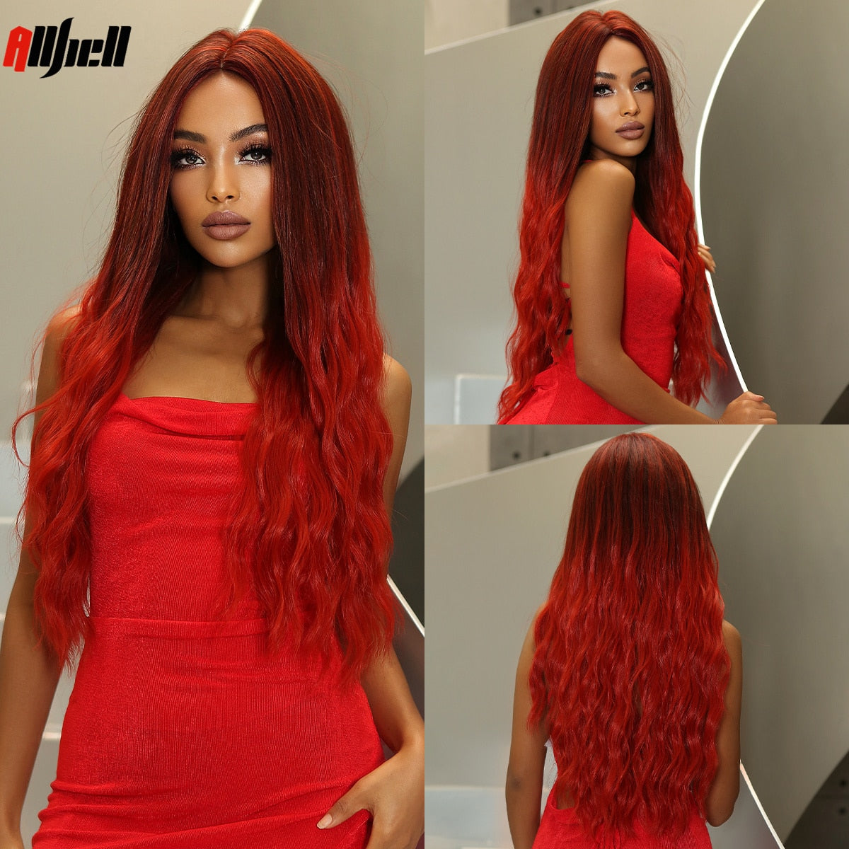 Blue Ombre Long Cosplay Synthetic Wigs with Dark Root Body Wavy Natural Hair Wigs for Woman Halloween Party Use Heat Resistant