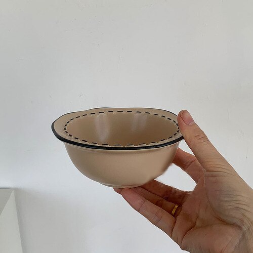 Japanese Cream Cartoon Ceramic Tableware Set Irregular Rice Bowl Soup Ceramic Plate Household Dish Stripe