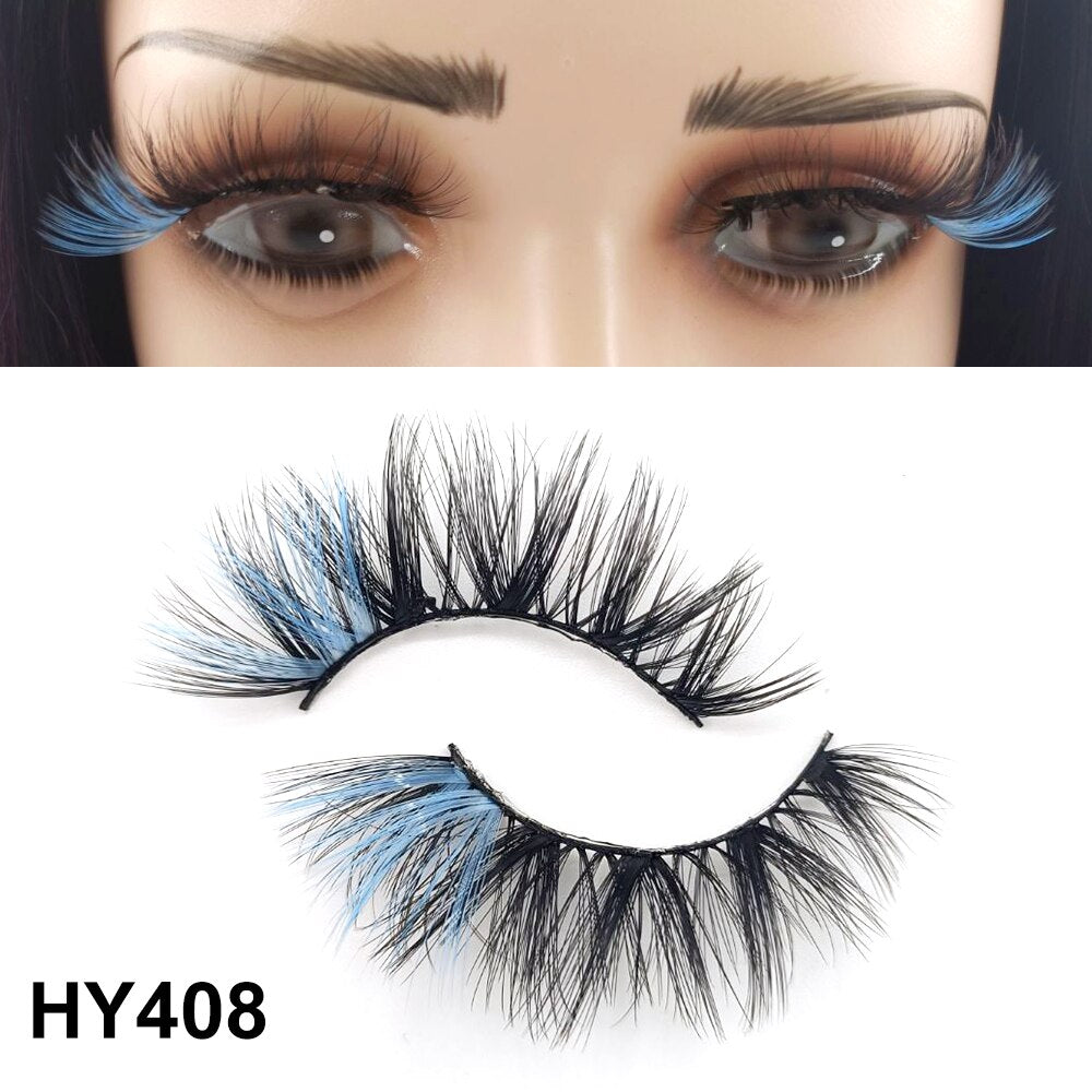 1 Pair 25MM Colored Mink Lashes 5D Fluffy Party Mink Eyelashes Box Package Supplies 3D Pink White Cosplay Fake Eyelashes