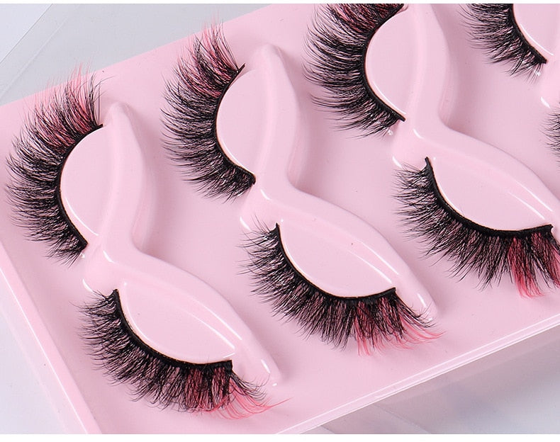 5Pairs Colored Eyelashes Fox Eye False Eyelashes 6D Cat Eye Eyelashes Naturally Thick False Eyelashes Colored Mink Lashes