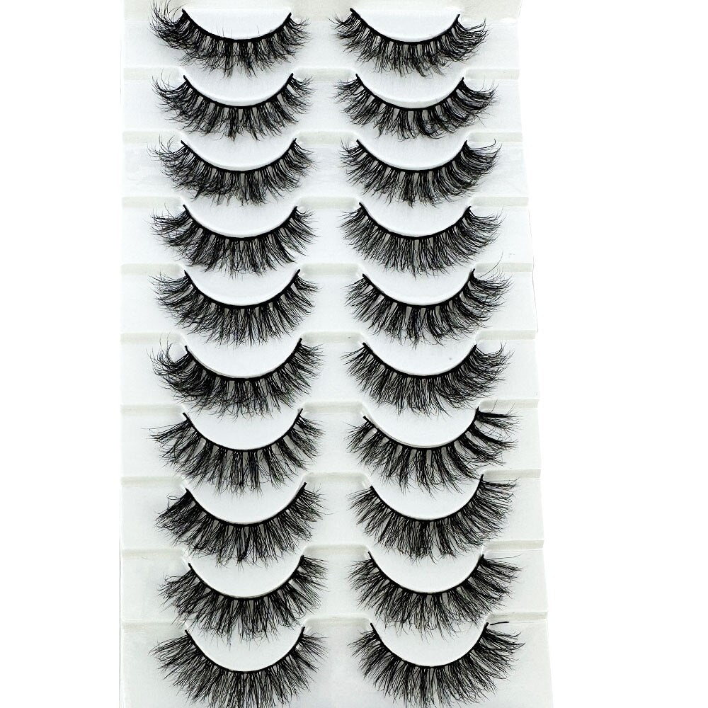10Pairs Faux 3D Mink Eyelashes Hair Soft False Lashes Fluffy Wispy Thick Lashes Handmade Eyelash Extension