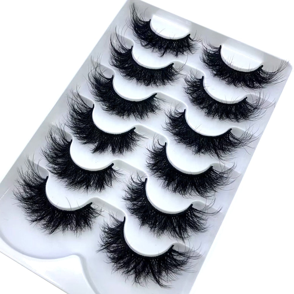 6 Pairs 23mm 3D Mink Lashes Bulk Russian Volume Fluffy Natural False Eyelashes Thick Dramatic Mink Eyelashes