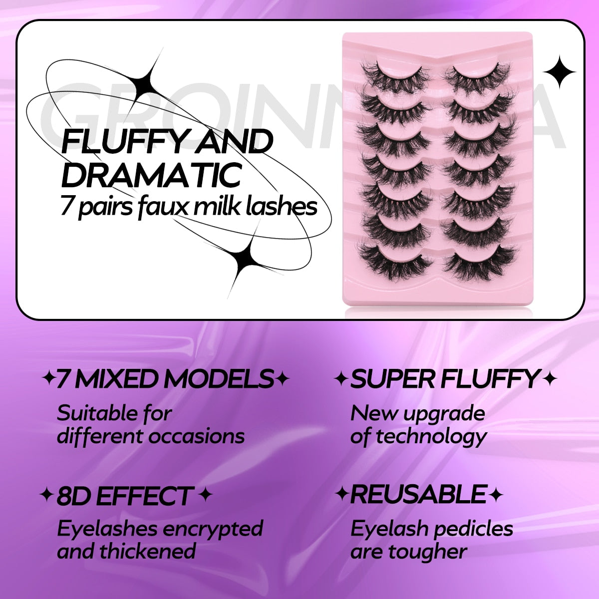 7 Pairs Fluffy Mink Lashes Eyelashes Thick Long Faux Mink Eyelashes Long Lasting Dramatic Volume lashes Extension