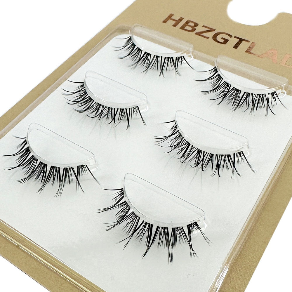 3Pairs 3D mink lashes wispy curly fluffy lashes crisscross mink eyelashes invisible band false lashes Medium volume lashes