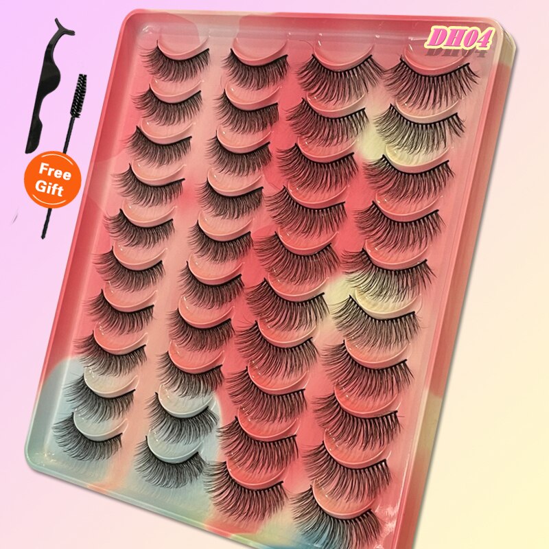 Eyelashes 20Pairs 3D Mink Lashes Fluffy Soft Wispy Natural Cross False Eyelashes Reusable Eyelash Extension