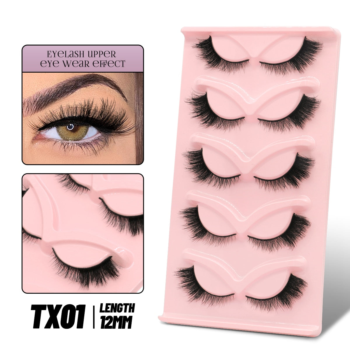 Cat EyeLashes 5 pairs Short Fluffy Eyelashes Soft Natural long Strip Lashes Winged End Eye Elongated Lashes