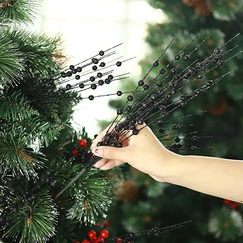 12pcs Gold Christmas Decorative Flash Artificial Berry Stem Decor for Christmas Tree DIY Wreath Fireplace Holiday Crafts Gifts