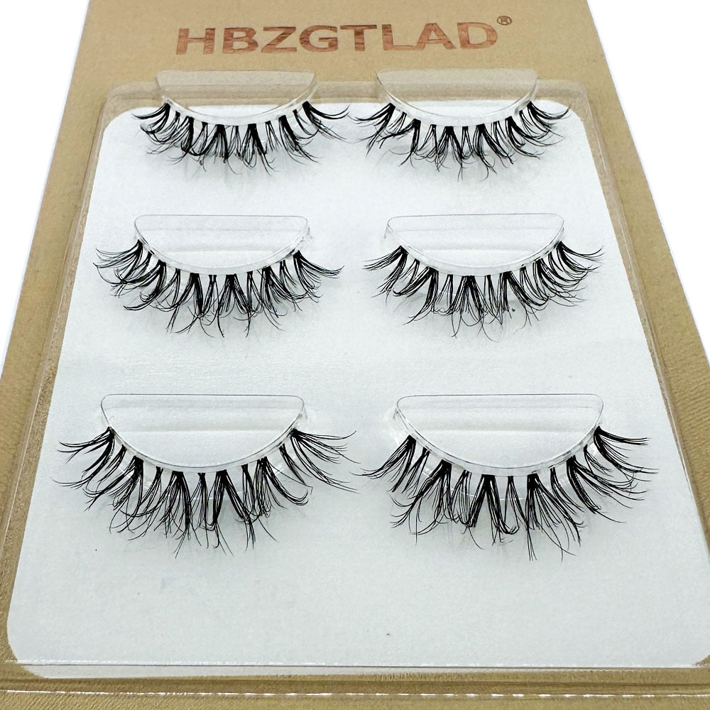 3Pairs 3D mink lashes wispy curly fluffy lashes crisscross mink eyelashes invisible band false lashes Medium volume lashes