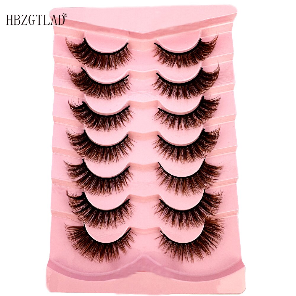 7Pairs black+brown hair 3d mink lashes amber colored natural long fluffy individual dramatic rainbow false eyelashes