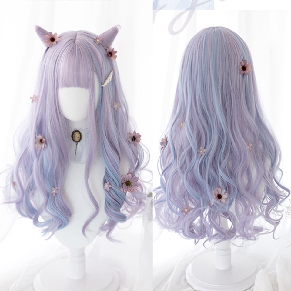 synthesis Long wavy curly girl blonde gradient pink Lolita cosplay curly bangs party wig