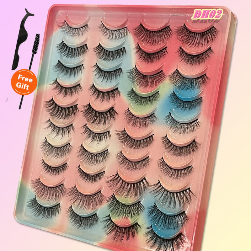 Eyelashes 20Pairs 3D Mink Lashes Fluffy Soft Wispy Natural Cross False Eyelashes Reusable Eyelash Extension