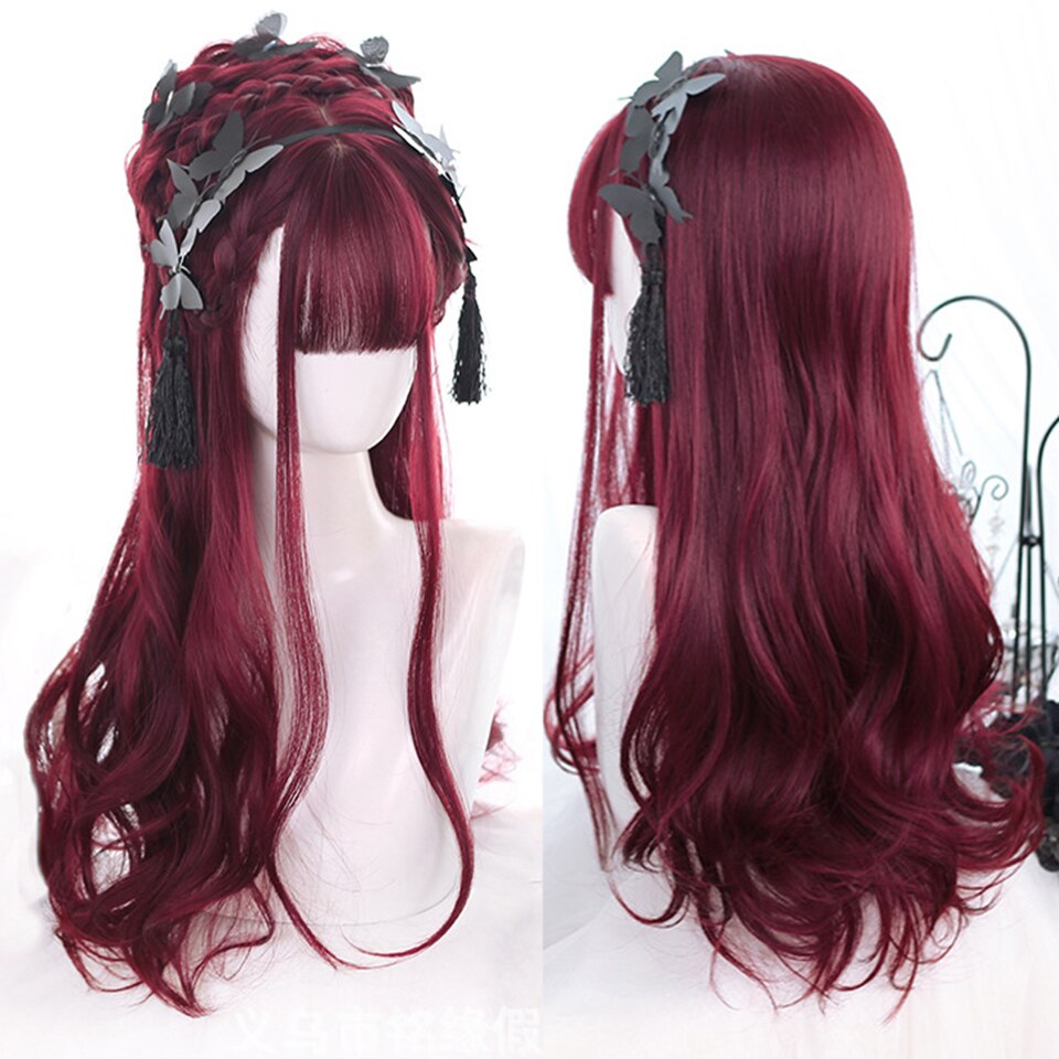 synthesis Long wavy curly girl blonde gradient pink Lolita cosplay curly bangs party wig