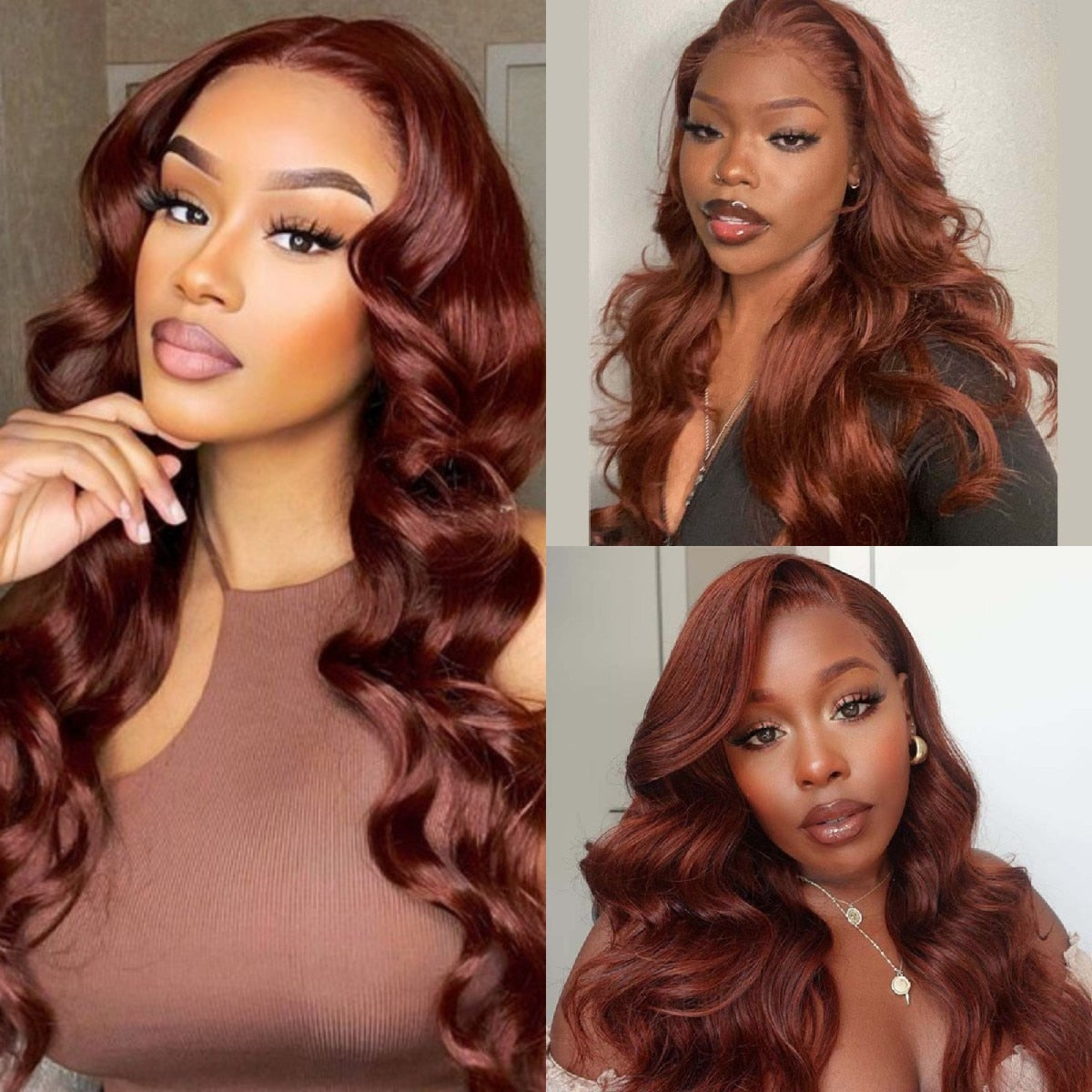 Reddish Brown Synthetic Lace Front WigT Part 13X4 Wig Body Wave Copper Red Brown Wavy Wigs For Women Pre Plucked With Baby Hair