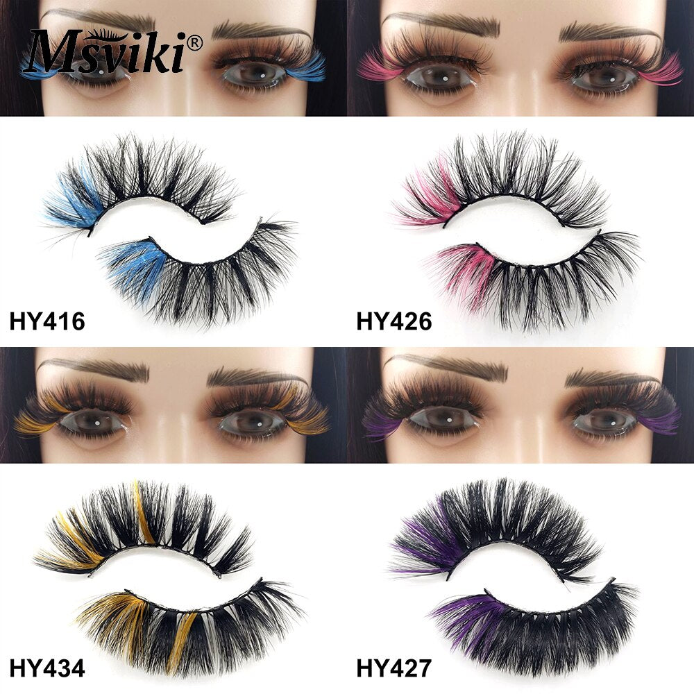 1 Pair 25MM Colored Mink Lashes 5D Fluffy Party Mink Eyelashes Box Package Supplies 3D Pink White Cosplay Fake Eyelashes