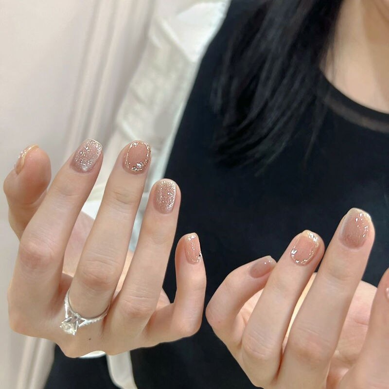 24pcs removeable Romantic Rose short press on nails full cover false nails with glue Bowknot Camellia Diamonds fake Nails