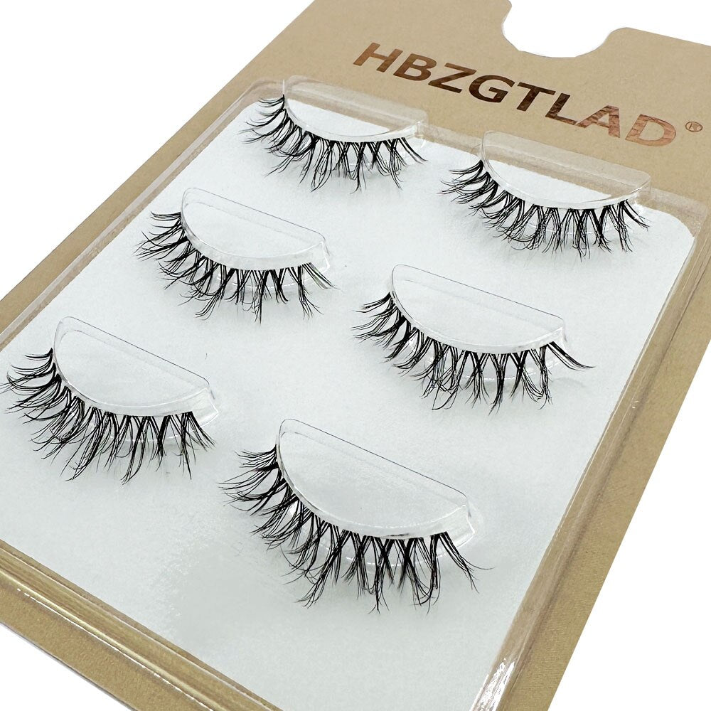 5 pairs short Mink Lashes 3D Mink Eyelashes Invisible Band Natural Black Mink False Eyelash Full Strip Reusable