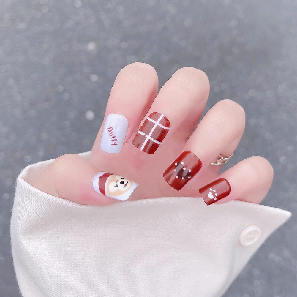 24Pcs Spice Girl Spider Animation False Nails Halloween with Glue French Design Wearable Fake Nails Magic Press on Nails Tips