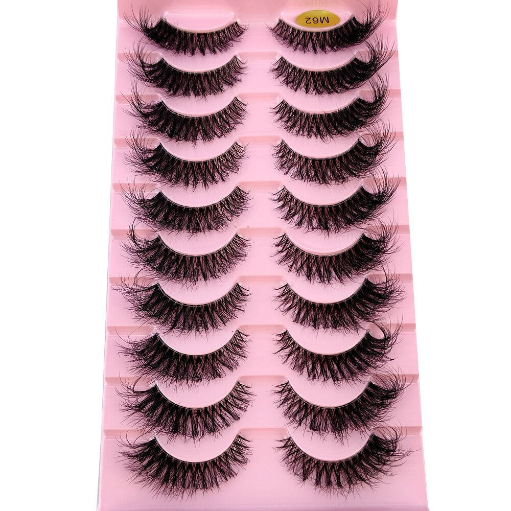 10 Pairs Clear Band Wispy Fluffy Lashes Natural Russian Strip Lashes 3D Effect Lashes